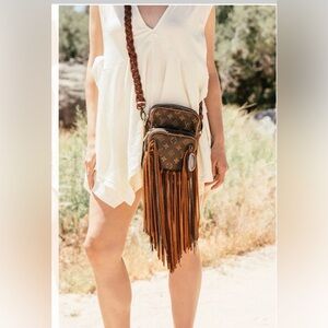 Vintage boho Upcycled Louis Vuitton Danube PM with Fringe